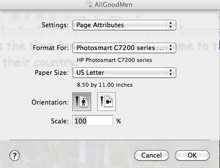 Page setup opens a dialog box where you can set specifications for printing the document---use these in conjunction with the individual Print dialog box specifications.