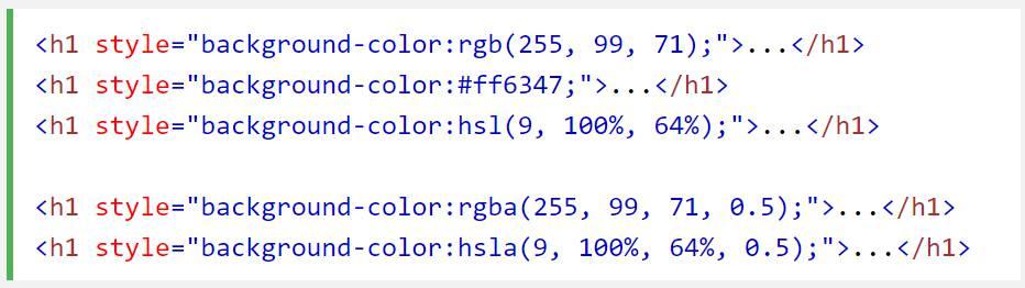 HEX values, HSL values, RGBA values, and