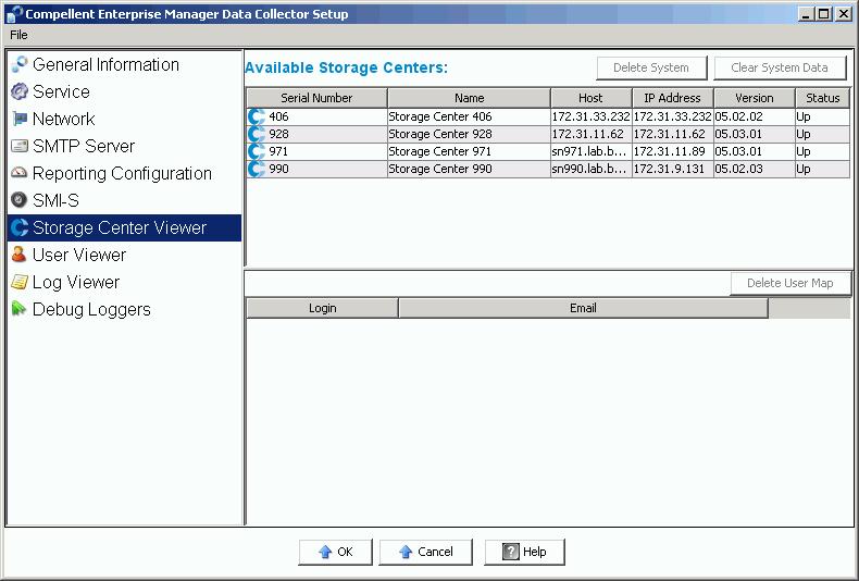 To change Available Storage Centers 1 Double-click on the Data Collector icon. 2 Click Properties. If prompted to do so, log in as an administrator. 3 In the left pane, click Storage Center Viewer.