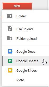 Or, from Google Drive, click the New button and select Google Sheets.. Click Untitled spreadsheet to name your spreadsheet.