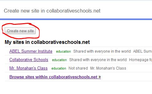 Starting a Class Website Using Google Sites 1) From the ABEL Summer Institute Homepage (created using Google Sites), rightclick on the Google Sites (Wikis) link and choose open link in New Tab.