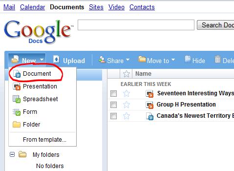 Creating a New Text Document in Google Docs 1) Click on the New menu and