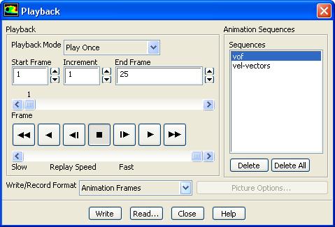 D. Set the range from 2.26e-4 to 1.32e-1. E. Click Display and close the Vectors dialog box. iii. Click OK to close the Animation Sequence dialog box.