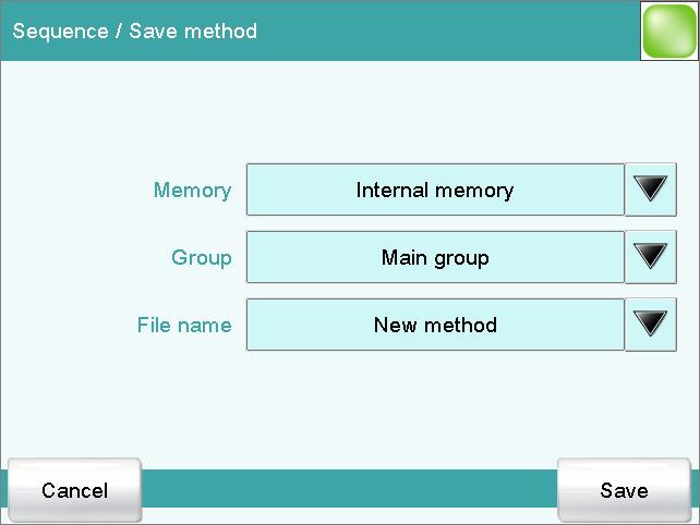 6.1 Creating a titration method Tap on [ ] three times. Saving the method 1 Save the method Tap on [Save method].