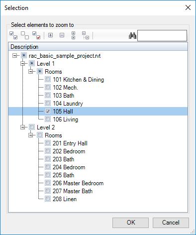 Click on Kobi Toolkit tab go to View panel Zoom To drop-down select Zoom To Room or Space select rooms and/or spaces in the list click OK Zoom To Selection Tool zooms to selected instances.