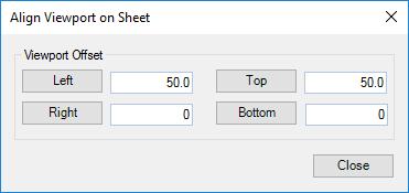 Align Viewport on Sheet Displays a dialog to position a selected view on a sheet by choosing a side and an offset.