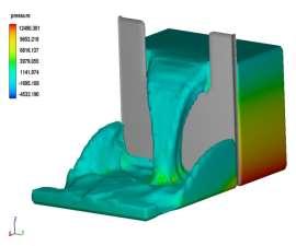 Development an Equation for Flow over Weirs using MNLR and CFD Simulation Approaches Figures 11 and 12 shows the results of pressure and velocity magnitude in FLOW 3D simulation, this results shows