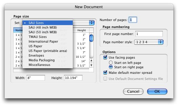 Page 25 of 71 Home Document Layout Starting a New Document Using the New Document Dialog Box Using the New Document Dialog Box Page Size Area Choose a preset page size from the Set menu and its