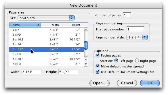 Set If you want to use a preset page size, begin by choosing the desired set of document page sizes from the Set menu. There are nine default sets to choose from.