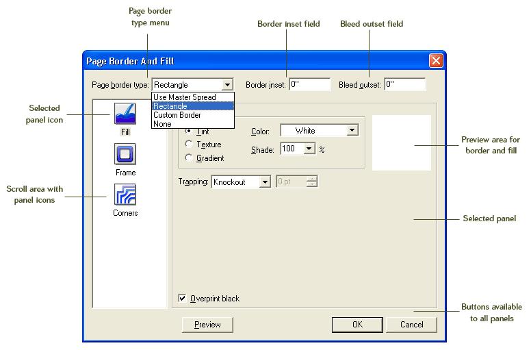 The Master Spreads dialog box will appear. Select the desired master page from the scroll area. Click the Left Border or Right Border button.