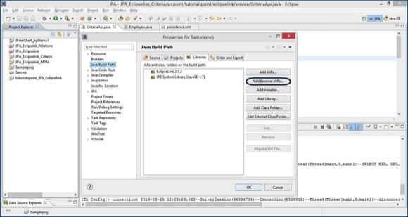 Follow the steps to configure database jar to your project. Go to Project properties -> Java Build Path by right click on it.