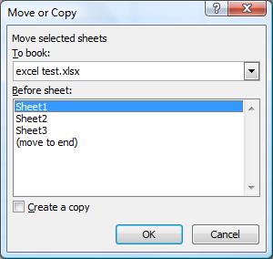 3. Click where you want to move the sheet, for example before Sheet 3 4.