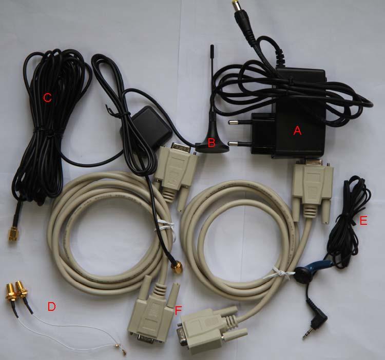 2 EVB accessory A: 5V DC source adapter B: GSM antenna C: GPS antenna D: RF cable E: