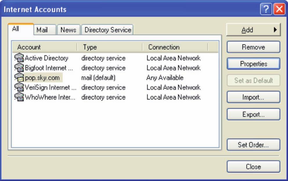 7 8 This will automatically load the All tab of the Internet Accounts screen. Here you ll see every type of account Outlook Express has set up.
