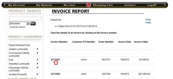 Once you have selected the date range click Submit and the list of invoices will appear.