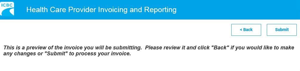 13. To make a change to the invoice submission, click the Back bu