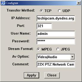 (Address Book) Click to view the pre-defined network camera access details.