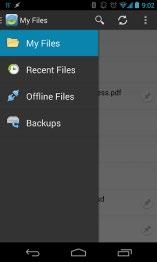 3. Press the Offline Files link to view a list of pinned files that can be viewed offline. 4. Press the Backups link to view a list of your backups.