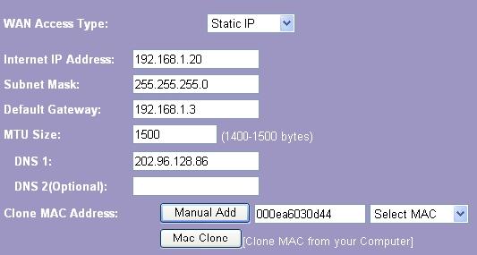 MTU Size Clone MAC Address History MAC Table To Enable the Maximum Transmission Unit of router setup. Any packet over this number will be chopped up into suitable size before sending.