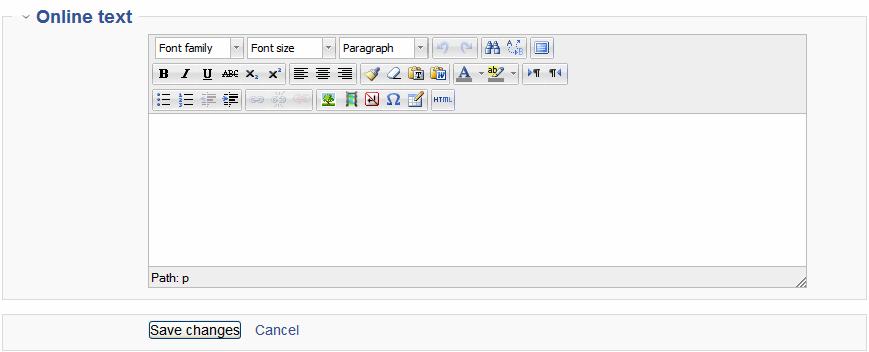 Also online text is submitted by clicking Add submission. Write the text directly or copy it from e.g. Word (copy + paste pasting via right-clicking of the mouse often does not work) to the Moodle text editor.