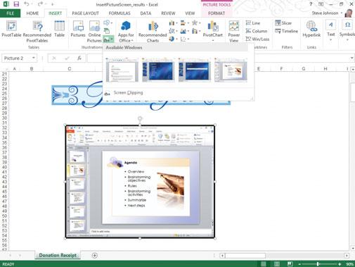 Inserting a Picture Screen Shot If you re working on a training manual, presentation, or document that requires a picture of your computer screen, then the Screenshot button on the Insert tab just