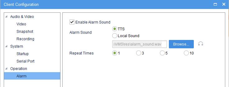 3. Enable alarm sound and set alarm content for the corresponding alarm plan in alarm configuration.