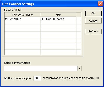 3. Select the MFP that is connected to the selected MFP Server. Click Ok. Note that in some cases, new coming printing jobs cannot be printed because the MFP is already disconnected.