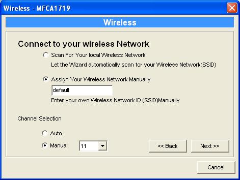 access point in the list and click Next. If you cannot find the access point that you want to use, click Scan to let the MFP Server scan again.