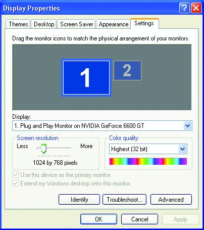 Settings (Resolutions and Color depth for Windows) You may adjust the screen resolution and color quality settings in this dialog box. You can move the slider to change the resolution.