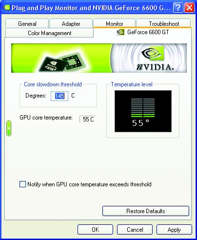 You can select the Notify when GPU core temperature exceeds threshold check box.