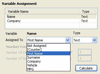 Repeat for each of the Variable Names listed on the form Variables can be assigned to Text from a data file - Names, Dept etc.
