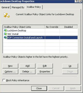 5. Edit the Policy - Select the new RDP Connection Install and Launch Policy from the Xcalibur Policy Object Links list and press Edit, the