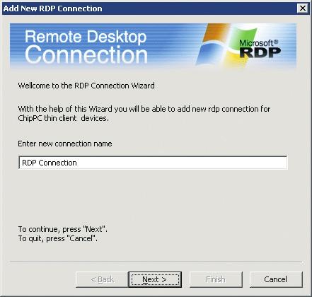 2. Connection Name: Type RDP Connection