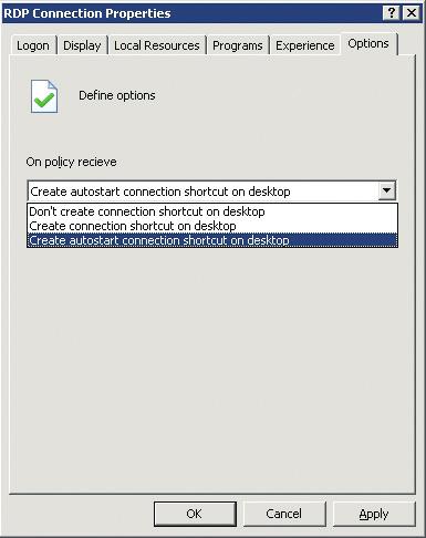 2. Set the connection to start-up automatically - From the scroll down menu, in the Options Tab, select the