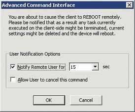 to rebooting, check the Notify User for 15 Seconds checkbox and press OK.