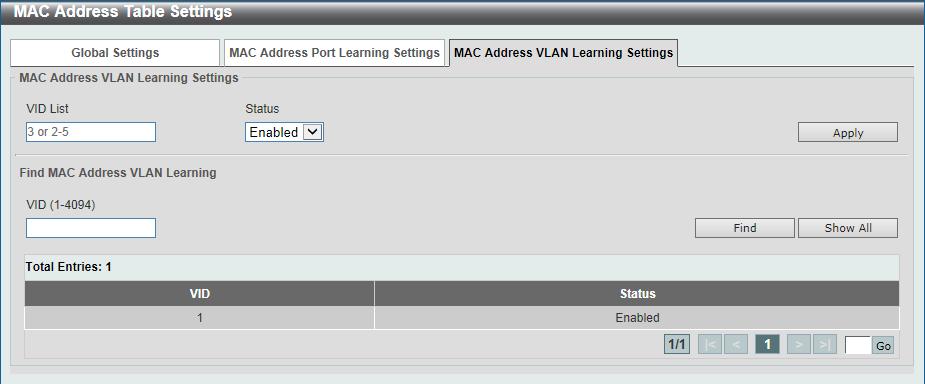 Select to enable or disable the MAC address learning function on the ports specified here.