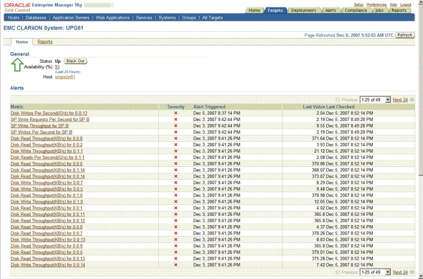 Figure 6 EMC System Home Page 2. Verify that no metric collection errors are reported in the Metrics table. 3.