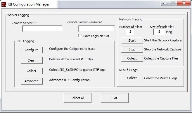 System Level Troubleshooting The RemoteRTFTool launches and displays the Rtf Configuration Manager window.