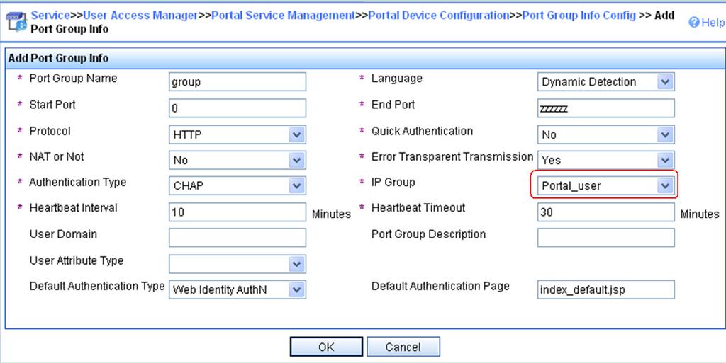 Figure 117 Port group configuration # Select Service Parameters > Validate System Configuration from the navigation tree to validate the configurations. Configuring the Firewall. 1. Configure a RADIUS scheme # Create a RADIUS scheme named rs1 and enter its view.