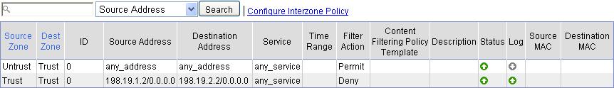 Figure 71 Statistics of an interzone policy Table 25 Field description Item Permitted Packets Denied Packets Start Time End Time Description Number of packets that match the interzone policy and are