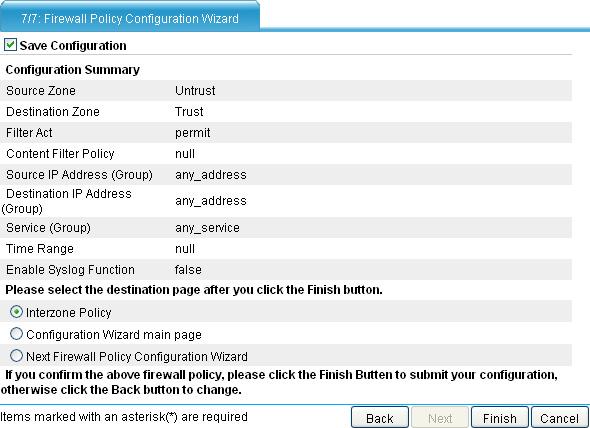 Figure 89 Firewall policy configuration wizard: 7/7 15.