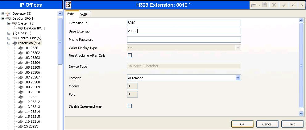5.3. Configure an Avaya H.323 Phone In this section a new H.323 IP telephone will be configured to replace the extension that was removed in Section 5.2. From the configuration tree in the left pane, right-click on Extension and select New H323 Extension from the pop-up list to add a new H.