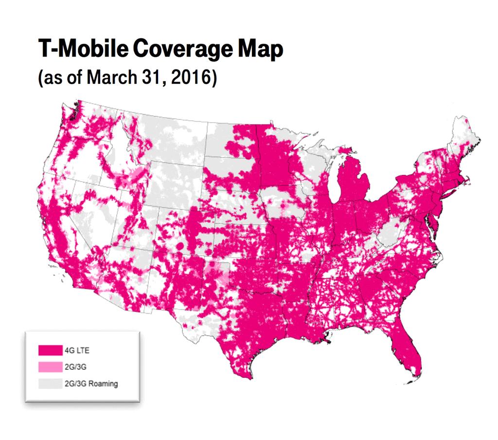 Spectrum At the end of the first quarter of 2016, T-Mobile owned an average of 85 MHz of spectrum across the top 25 markets in the U.S. The spectrum is comprised of an average of 11 MHz in the 700 MHz band, 30 MHz in the 1900 MHz PCS band, and 44 MHz in the AWS band.