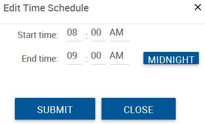 Start the scheduling time by using your mouse to left-click and hold on the start time for the desired day of the week and drag to the desired end time for the day, then release the mouse button.