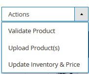 4. To validate the selected products, do the following steps: a. Select the checkboxes associated with the required products. b. In the Actions list, click the arrow button.