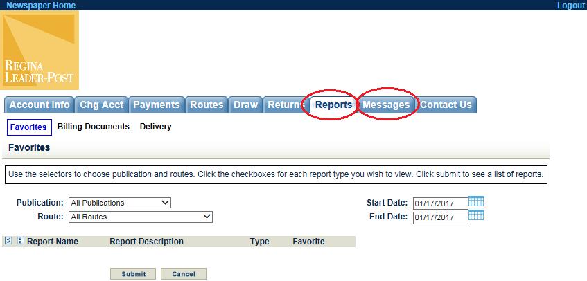 F. Returns tab (instructions from Page 4) G. Reports and Messages tabs are currently not being used H.