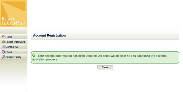 When account is found, website will confirm that your account information has been updated And an email
