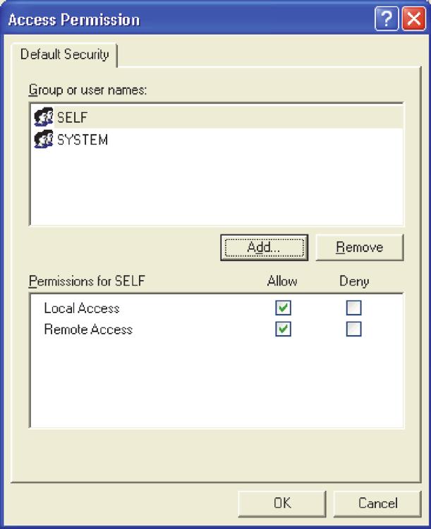 Figure 2-11 The Group or user names group box of the Access Permission dialog box 13.