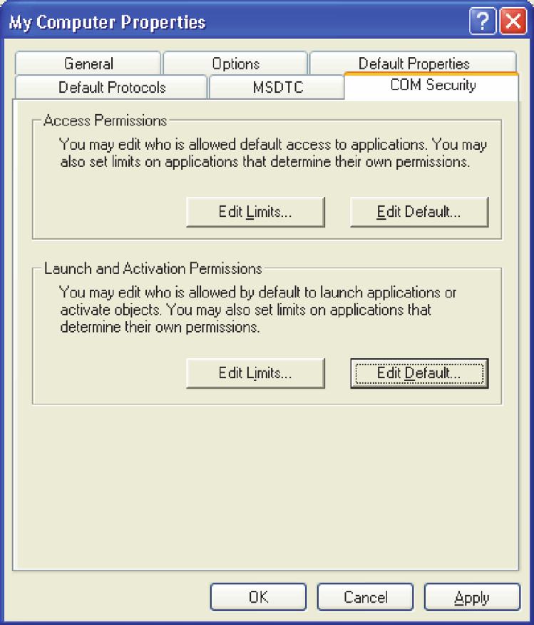 Figure 2-14 The Edit Default button in the Launch and Activation Permission group box 17.
