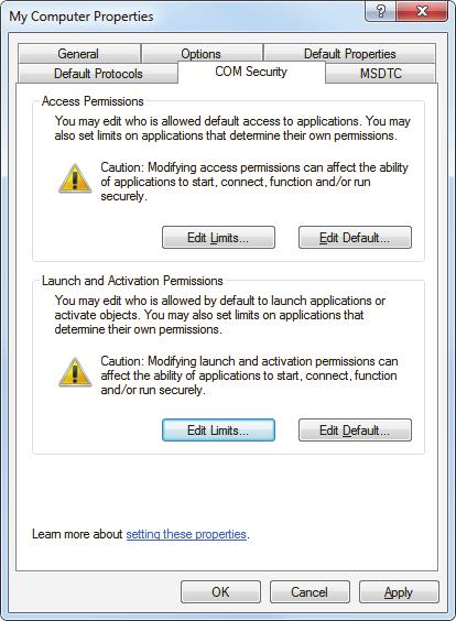 Figure 2-36 Back to the My Computer Properties dialog box 9. In the Launch Permissions dialog box (see Figure 2-37 on page 60): a) Under Group or user names, click Everyone.